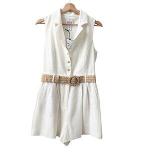 Belle Vere Linen Blend Belted Romper | Ivory | Size 6 | NWT